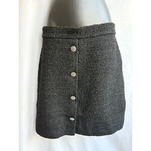 H&M NWT Black Tweed Skirt Size 8 A Line Mini Rhinestone Buttons Old Money